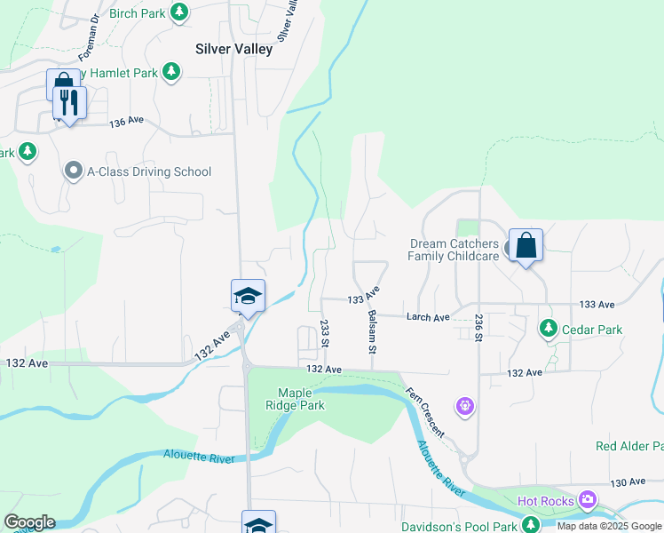 map of restaurants, bars, coffee shops, grocery stores, and more near 13368 233 Street in Maple Ridge