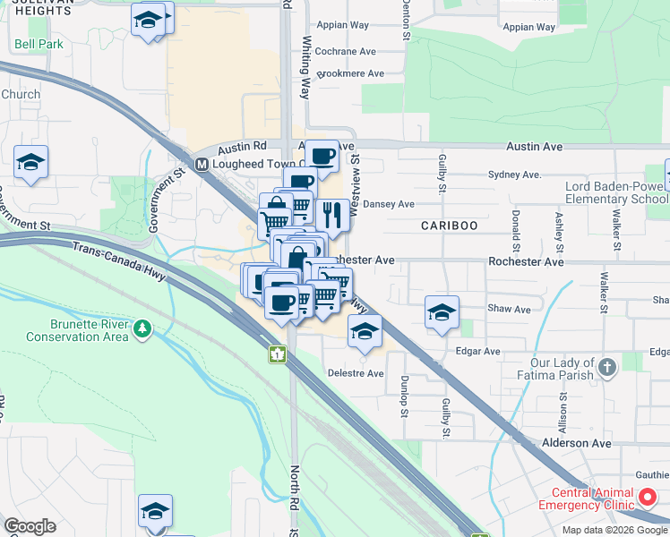 map of restaurants, bars, coffee shops, grocery stores, and more near 528 Rochester Avenue in Coquitlam