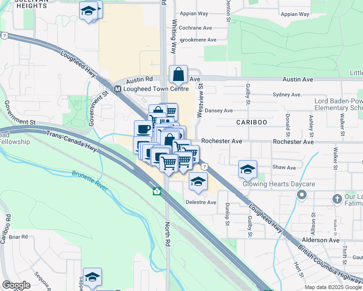 map of restaurants, bars, coffee shops, grocery stores, and more near 528 Rochester Avenue in Coquitlam