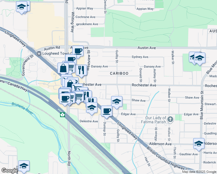 map of restaurants, bars, coffee shops, grocery stores, and more near 600 Rochester Avenue in Coquitlam