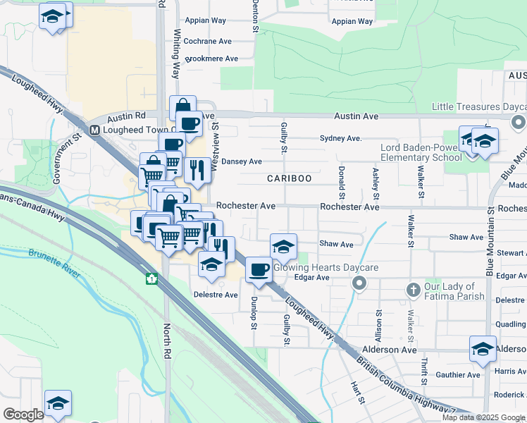 map of restaurants, bars, coffee shops, grocery stores, and more near 600 Rochester Avenue in Coquitlam