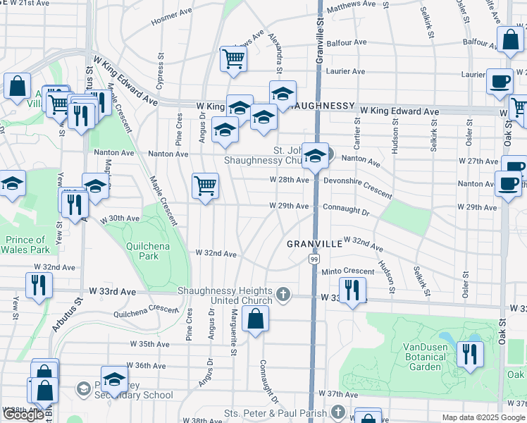 map of restaurants, bars, coffee shops, grocery stores, and more near 4511 Beverly Crescent in Vancouver