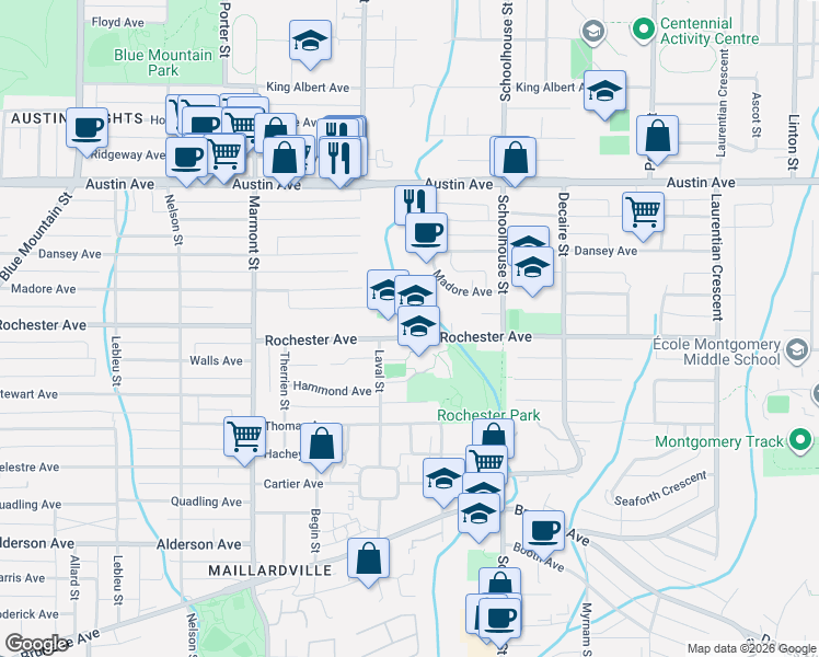 map of restaurants, bars, coffee shops, grocery stores, and more near 1221 Rochester Avenue in Coquitlam