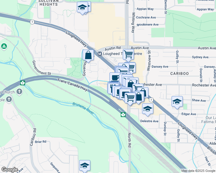 map of restaurants, bars, coffee shops, grocery stores, and more near 9891 Millbrook Lane in Burnaby