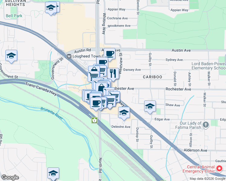 map of restaurants, bars, coffee shops, grocery stores, and more near 528 Rochester Avenue in Coquitlam