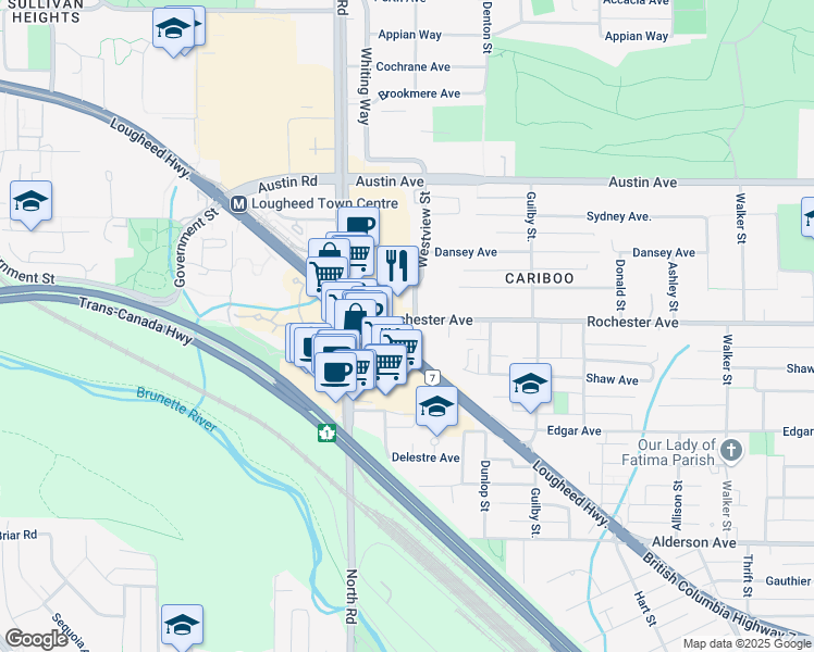 map of restaurants, bars, coffee shops, grocery stores, and more near in Coquitlam