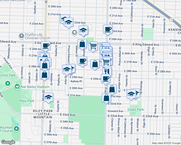 map of restaurants, bars, coffee shops, grocery stores, and more near in Vancouver