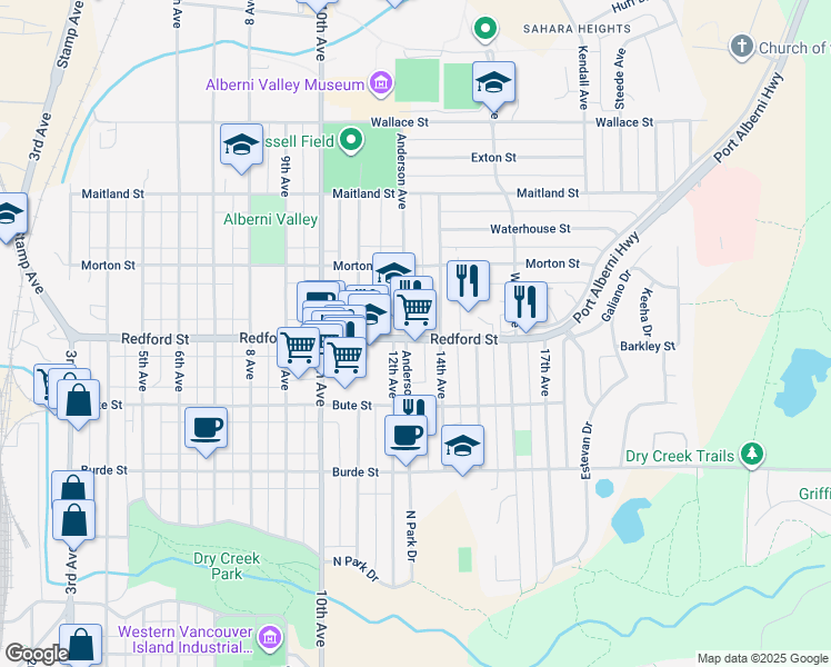 map of restaurants, bars, coffee shops, grocery stores, and more near in Port Alberni