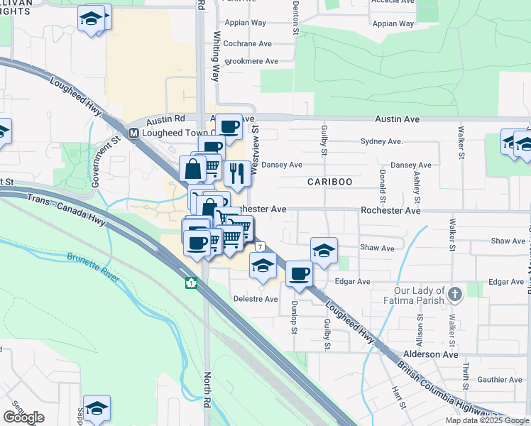 map of restaurants, bars, coffee shops, grocery stores, and more near 542 Rochester Avenue in Coquitlam