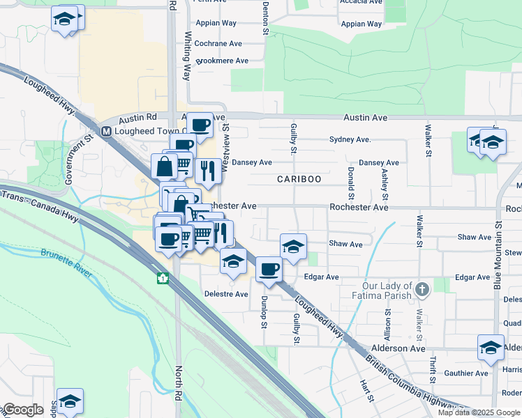 map of restaurants, bars, coffee shops, grocery stores, and more near 568 Rochester Avenue in Coquitlam