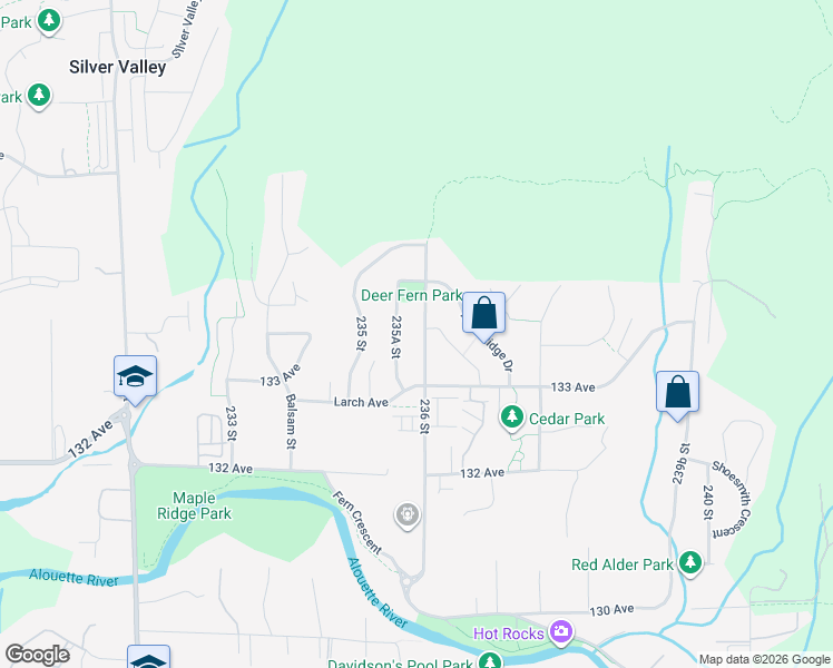 map of restaurants, bars, coffee shops, grocery stores, and more near 13351 236 Street in Maple Ridge