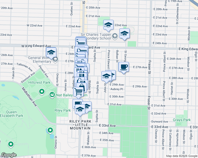 map of restaurants, bars, coffee shops, grocery stores, and more near in Vancouver