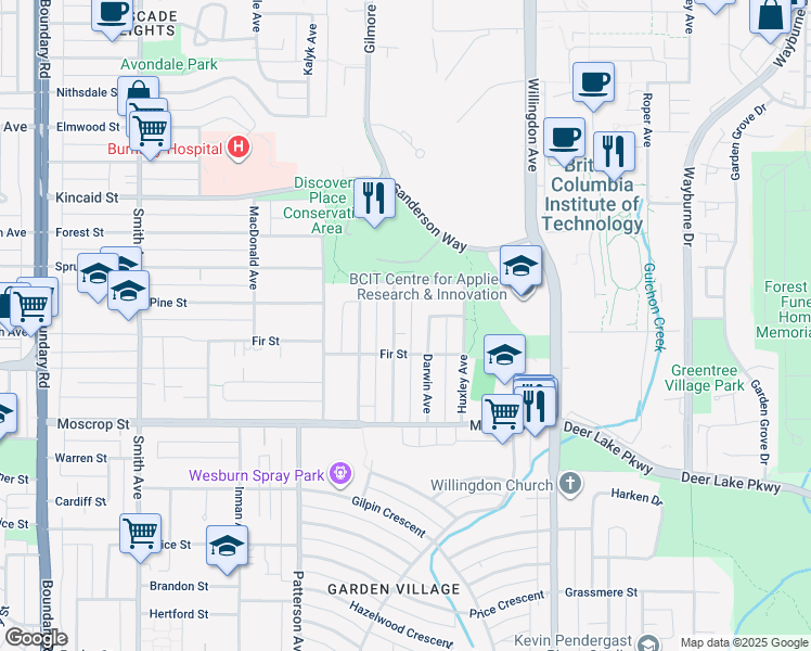 map of restaurants, bars, coffee shops, grocery stores, and more near 4317 Fir Street in Burnaby