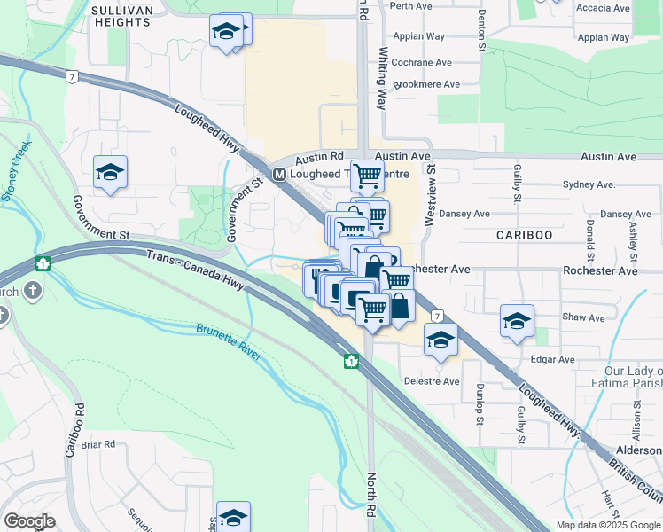map of restaurants, bars, coffee shops, grocery stores, and more near 4276 Bridgewater Crescent in Burnaby