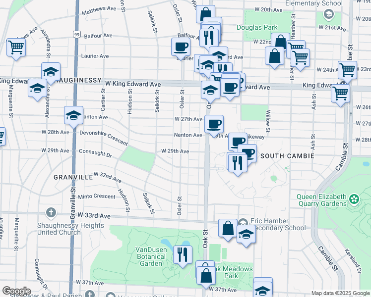 map of restaurants, bars, coffee shops, grocery stores, and more near 4490 Osler Street in Vancouver