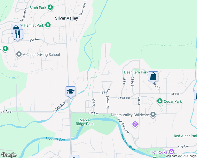 map of restaurants, bars, coffee shops, grocery stores, and more near 13352 233 Street in Maple Ridge