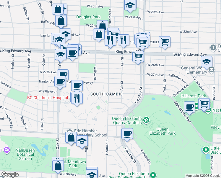 map of restaurants, bars, coffee shops, grocery stores, and more near 699 West 29th Avenue in Vancouver