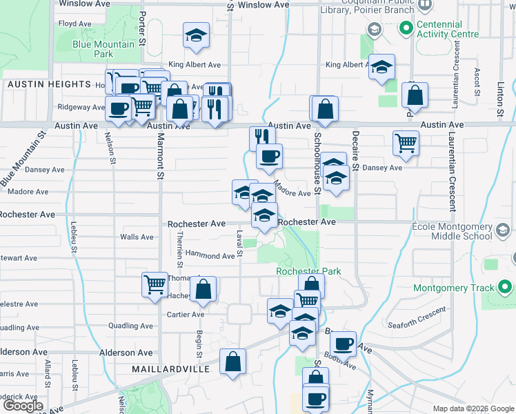 map of restaurants, bars, coffee shops, grocery stores, and more near 1221 Rochester Avenue in Coquitlam