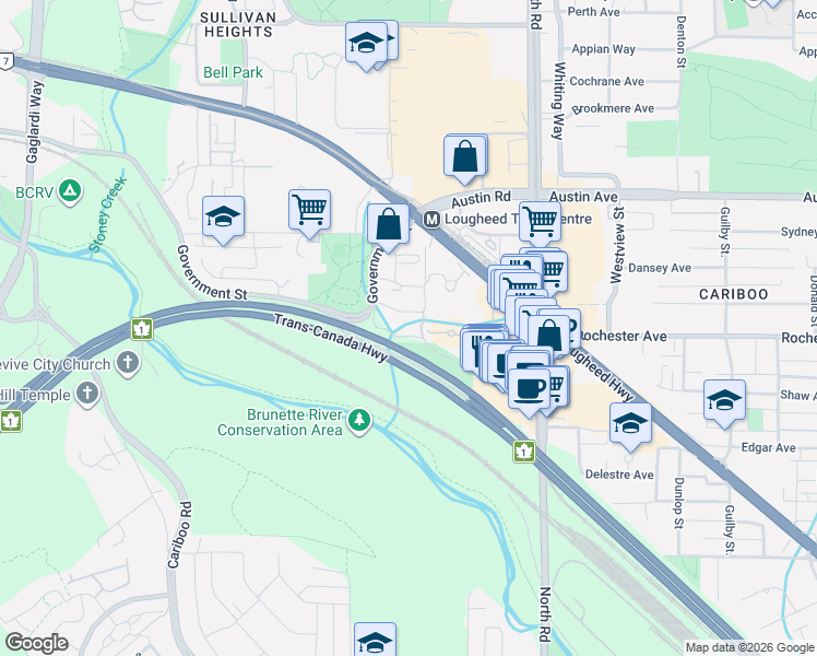 map of restaurants, bars, coffee shops, grocery stores, and more near 9880 Manchester Drive in Burnaby