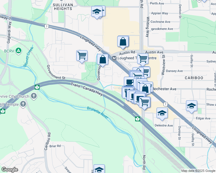 map of restaurants, bars, coffee shops, grocery stores, and more near 9880 Manchester Drive in Burnaby