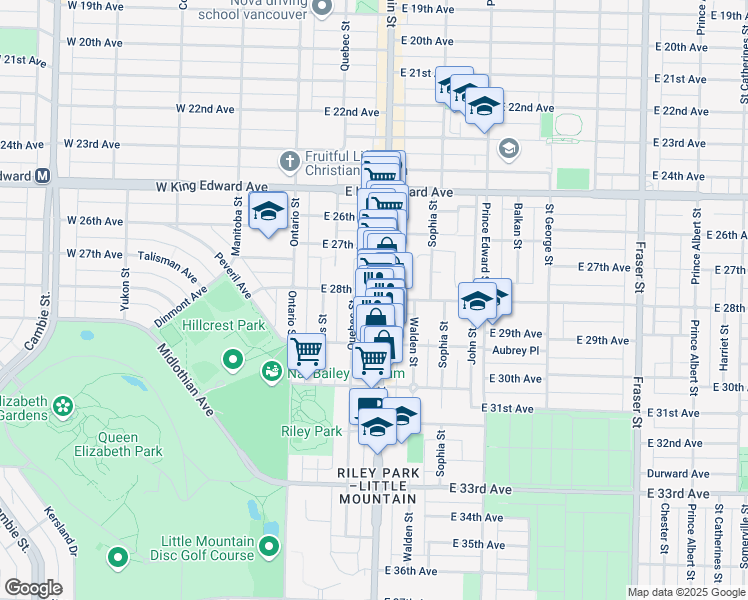 map of restaurants, bars, coffee shops, grocery stores, and more near in Vancouver