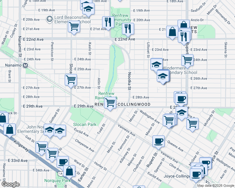 map of restaurants, bars, coffee shops, grocery stores, and more near in Vancouver
