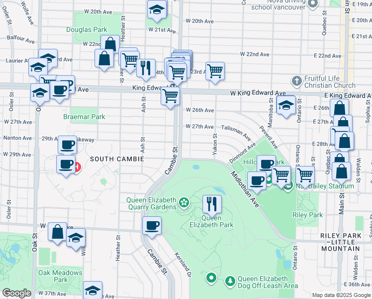 map of restaurants, bars, coffee shops, grocery stores, and more near in Vancouver