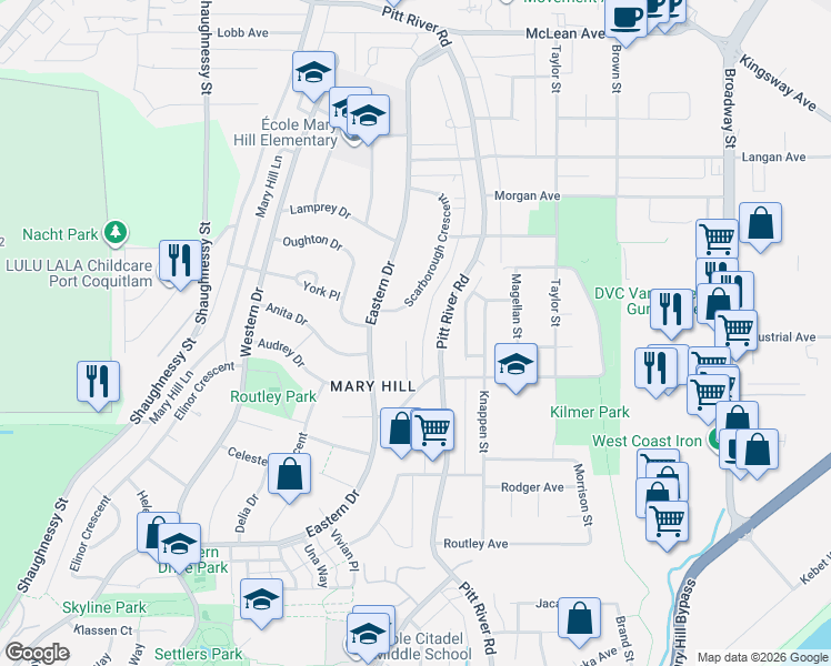 map of restaurants, bars, coffee shops, grocery stores, and more near 1606 Stella Place in Port Coquitlam