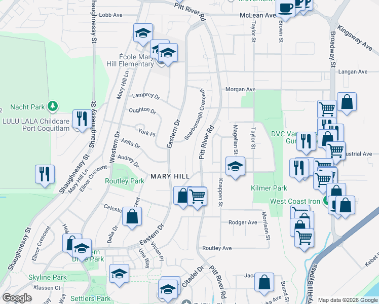 map of restaurants, bars, coffee shops, grocery stores, and more near 1619 Stella Place in Port Coquitlam
