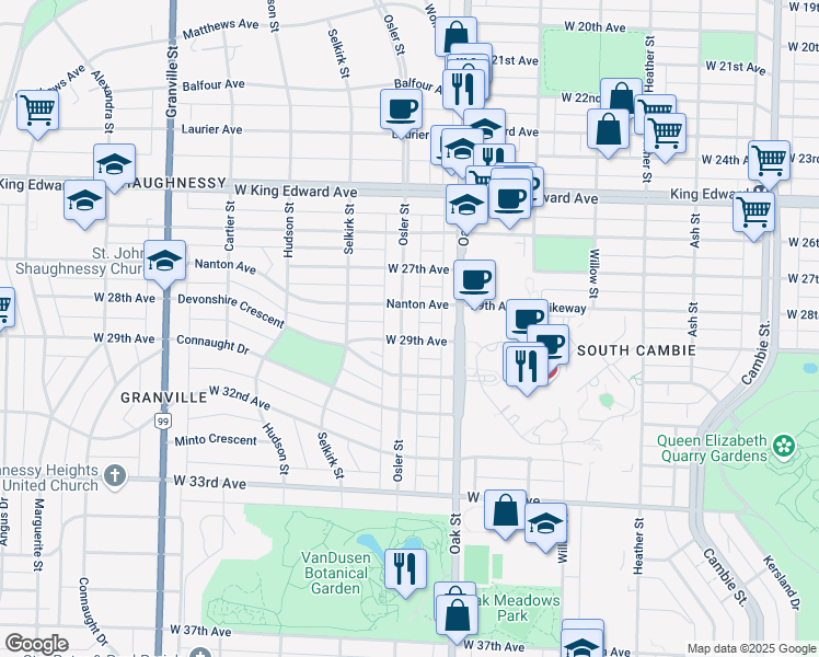 map of restaurants, bars, coffee shops, grocery stores, and more near 4470 Osler Street in Vancouver