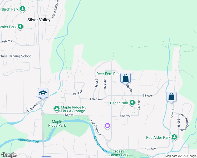 map of restaurants, bars, coffee shops, grocery stores, and more near 13430 235 Street in Maple Ridge