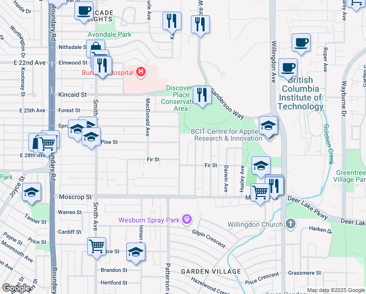 map of restaurants, bars, coffee shops, grocery stores, and more near 4336 Carleton Avenue in Burnaby