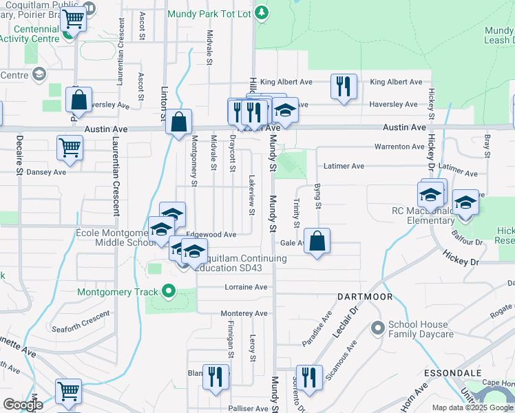 map of restaurants, bars, coffee shops, grocery stores, and more near 429 Lakeview Street in Coquitlam