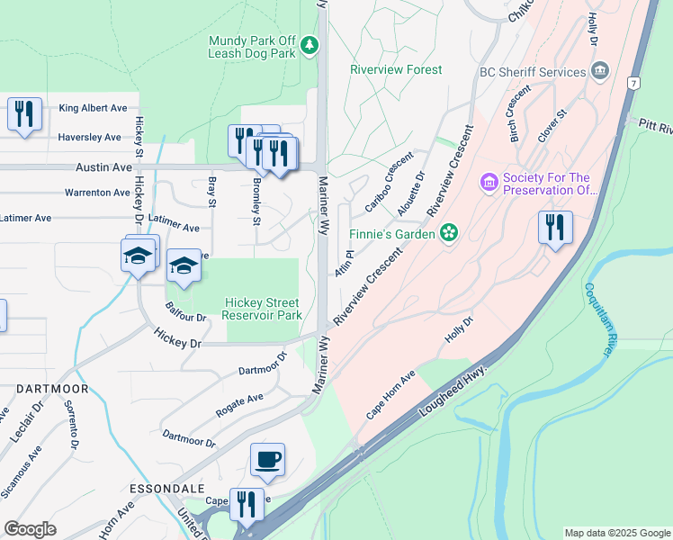 map of restaurants, bars, coffee shops, grocery stores, and more near 2721 Atlin Place in Coquitlam