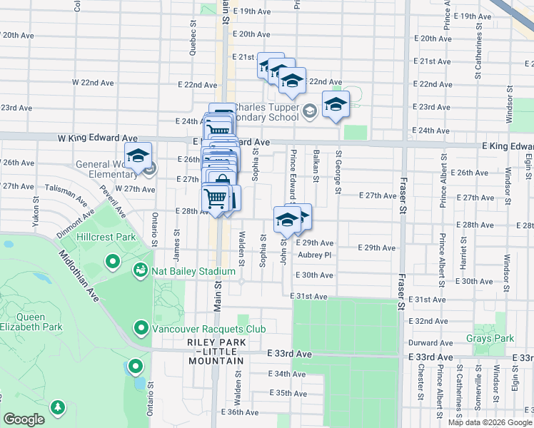 map of restaurants, bars, coffee shops, grocery stores, and more near in Vancouver