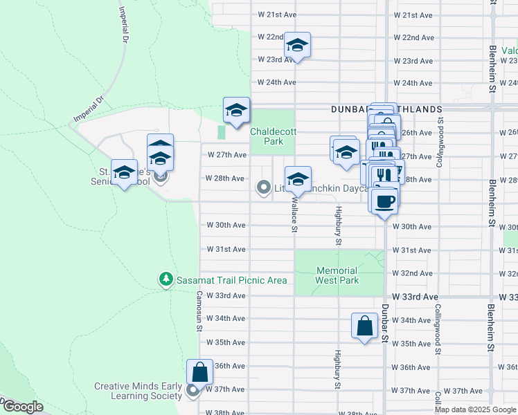 map of restaurants, bars, coffee shops, grocery stores, and more near 3982 West 29th Avenue in Vancouver