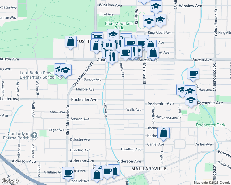 map of restaurants, bars, coffee shops, grocery stores, and more near 1018 Madore Avenue in Coquitlam