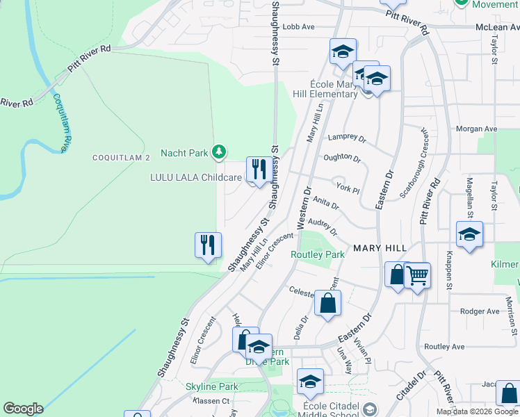 map of restaurants, bars, coffee shops, grocery stores, and more near 1615 Shaughnessy Street in Port Coquitlam