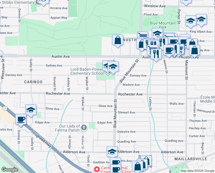 map of restaurants, bars, coffee shops, grocery stores, and more near 407 Delmont Street in Coquitlam