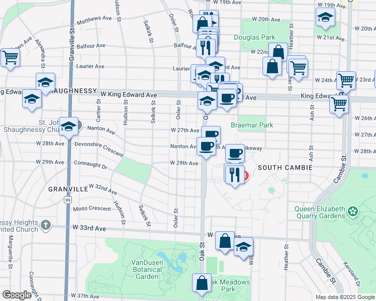 map of restaurants, bars, coffee shops, grocery stores, and more near 1082 Nanton Avenue in Vancouver