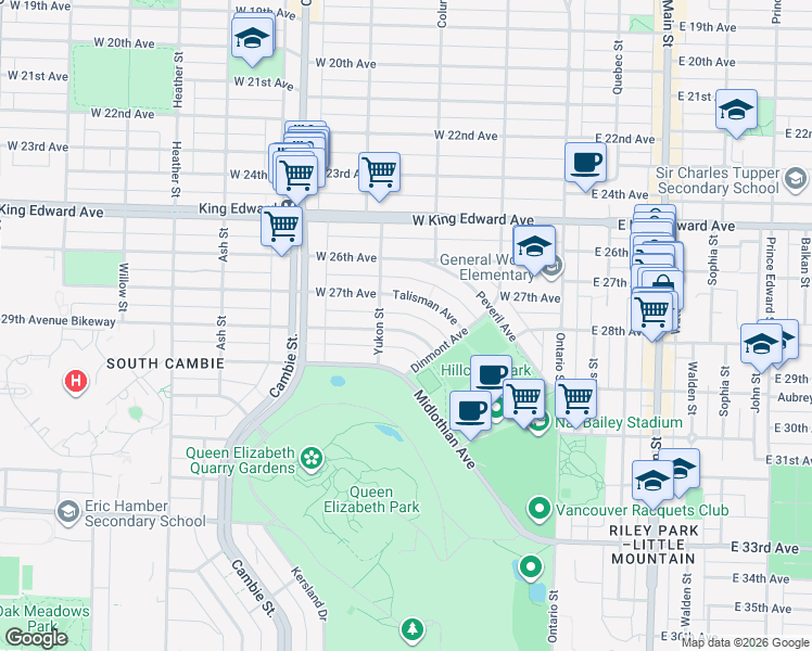 map of restaurants, bars, coffee shops, grocery stores, and more near 313 Nigel Avenue in Vancouver