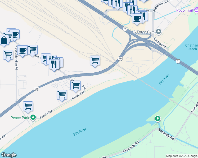 map of restaurants, bars, coffee shops, grocery stores, and more near 1156 Kingsway Avenue in Port Coquitlam