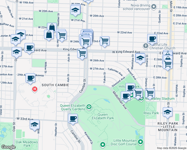map of restaurants, bars, coffee shops, grocery stores, and more near 473 West 28th Avenue in Vancouver