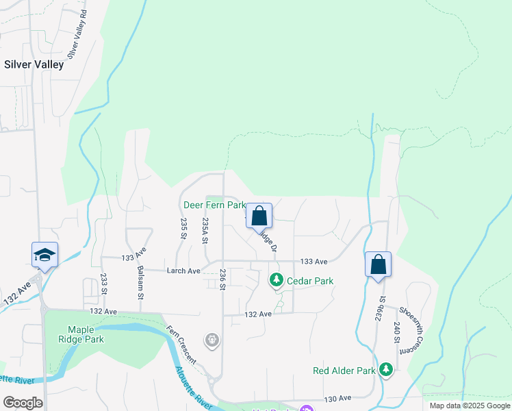 map of restaurants, bars, coffee shops, grocery stores, and more near 23654 Boulder Place in Maple Ridge