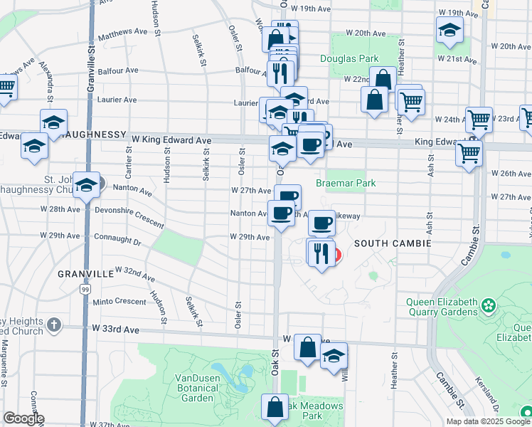 map of restaurants, bars, coffee shops, grocery stores, and more near 1028 Nanton Avenue in Vancouver
