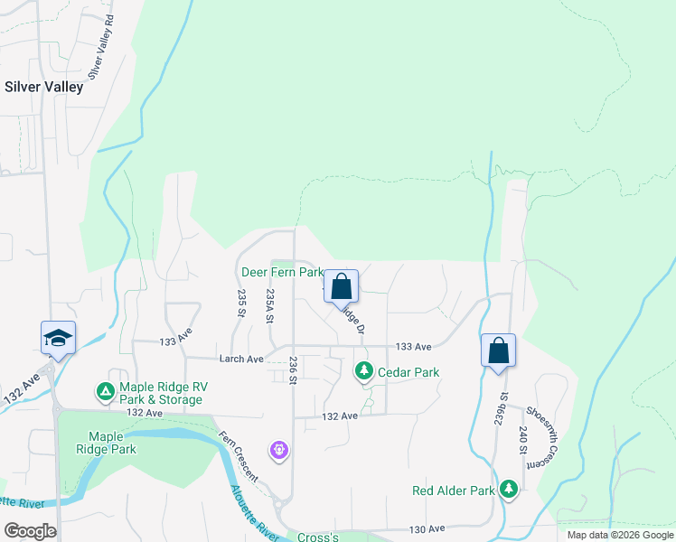 map of restaurants, bars, coffee shops, grocery stores, and more near 23662 Boulder Place in Maple Ridge