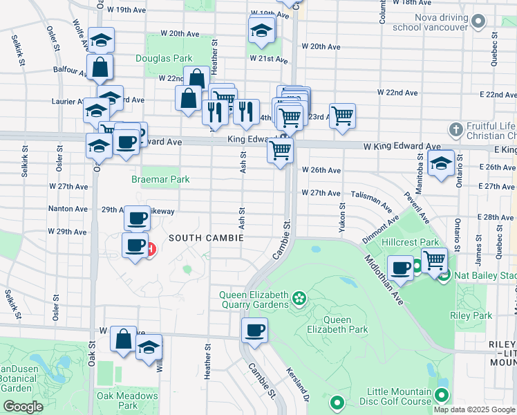 map of restaurants, bars, coffee shops, grocery stores, and more near in Vancouver