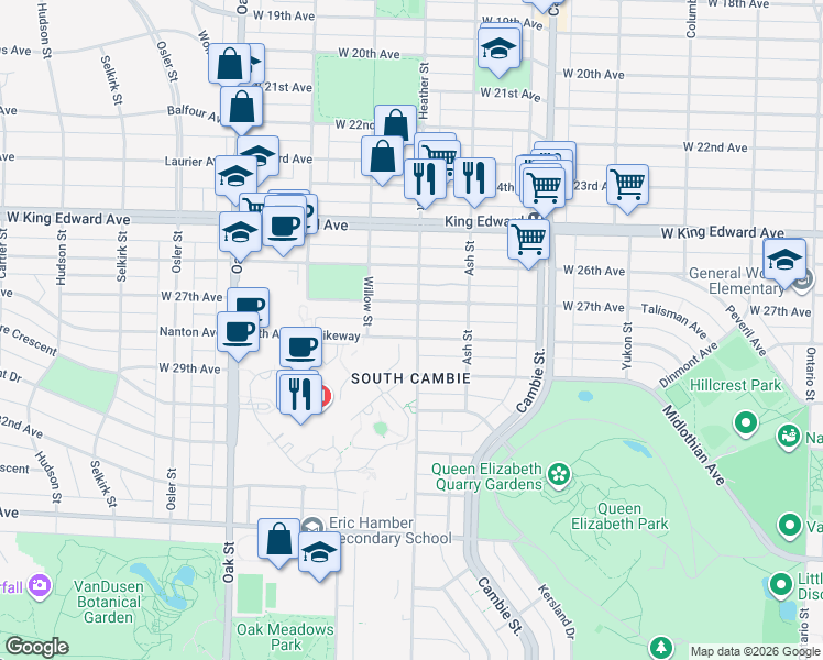 map of restaurants, bars, coffee shops, grocery stores, and more near 707 West 28th Avenue in Vancouver