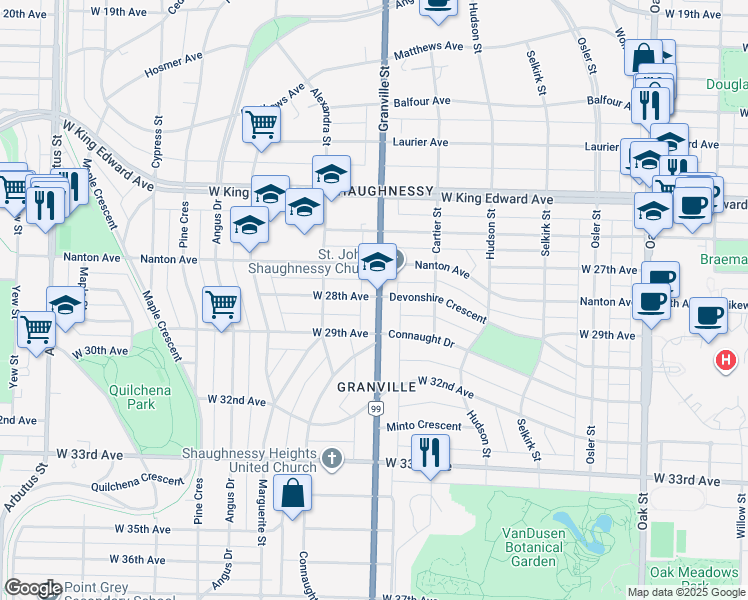 map of restaurants, bars, coffee shops, grocery stores, and more near 4411 British Columbia 99 in Vancouver