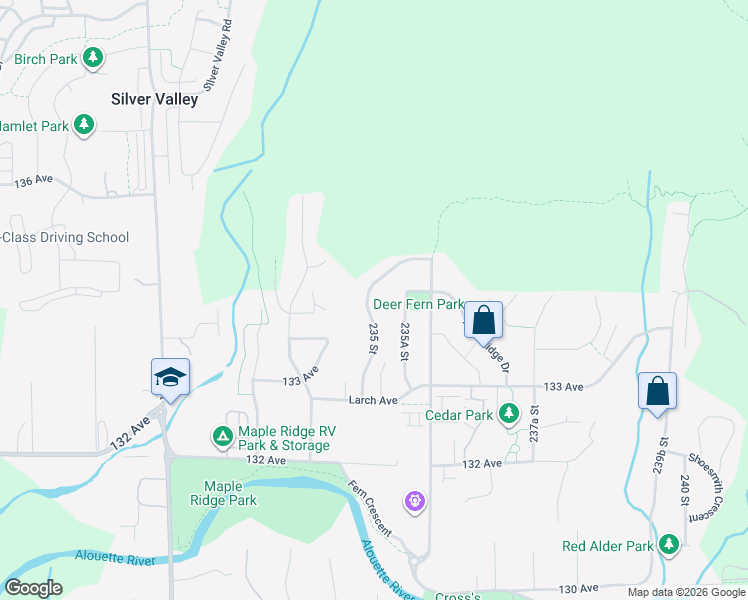 map of restaurants, bars, coffee shops, grocery stores, and more near 13430 235 Street in Maple Ridge
